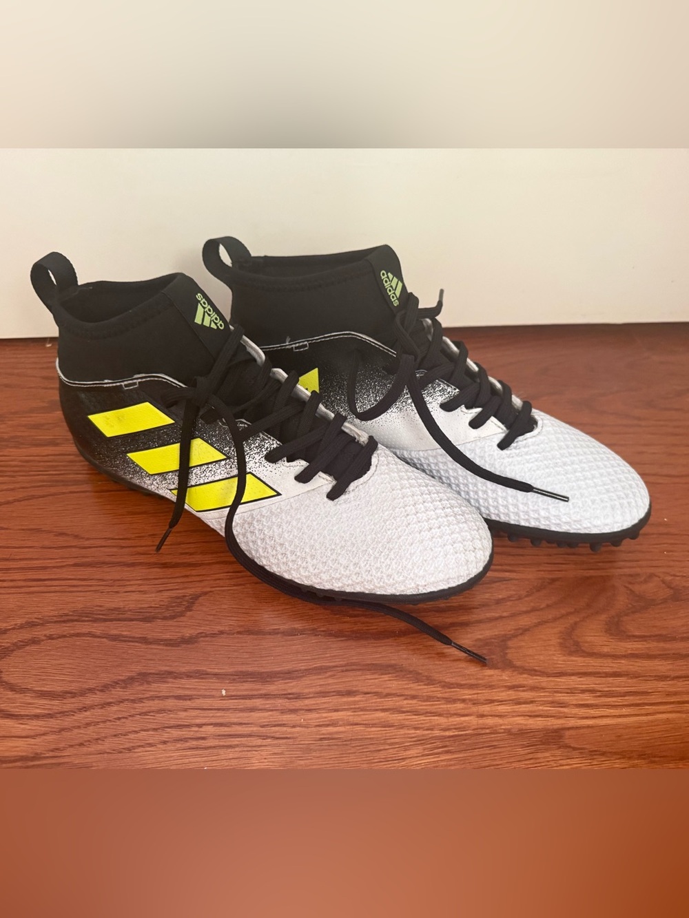 adidas White, Black & Neon Yellow Turf Soccer Shoes